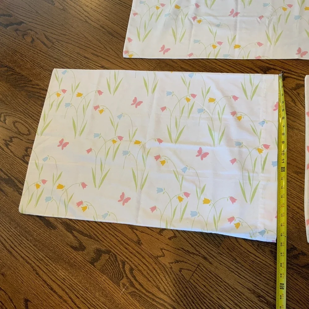 3 Vintage Danville‎ Pillowcases Blue Green Pink Floral Butterfly Standard Size